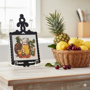 Vintage 1970s Pineapple & Lemonade Pitcher Cast Iron Trivet Retro Kitchen Decor